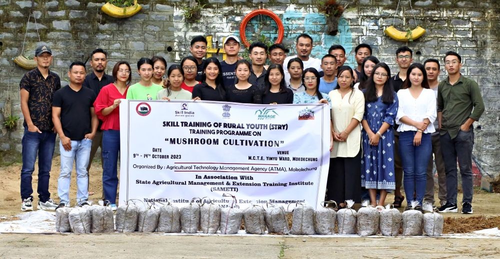 Participants and resource persons along with the prepared mushroom bags during the six-day STRY programme on mushroom cultivation held at MCTE, Yimyu ward, Mokokchung.